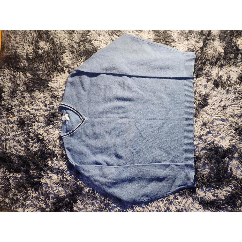 Preppy Y2K Old Navy Mens Large Light Blue V Neck Lambs Wool Sweater Vintage Knit